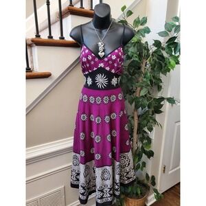 Magic Women's Purple Floral Polyester V-Neck Sleeveless Knee Length Dress Large